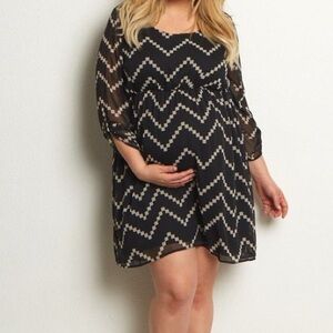 Pinkblush 3/4 length sheer sleeve chevron print mini dress